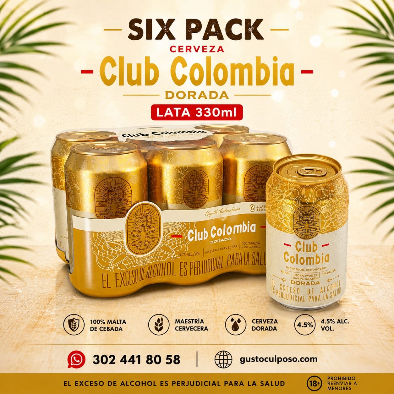 33e223e2-0f37-49f6-972a-bed71622a7a1 Six Pack Cerveza Club Colombia Dorada Lata 330ml - Imagen de 1