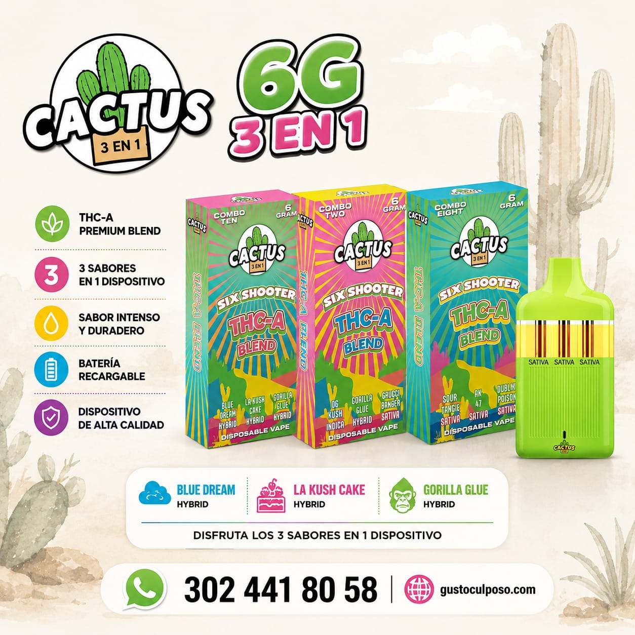 3de049b3-0080-492e-8c15-3fa6bea54e98 Cactus 6g 3 en 1 - Vape Desechable - Imagen de 1