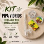 Kit Pipa Vidrios + Trillador Mini + Mallas Filtro