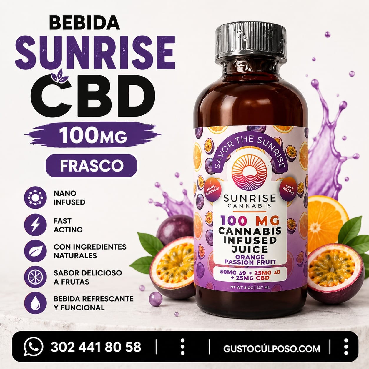 5404933b-805d-42c8-8660-c287ab5da737 Bebida Sunrise CBD 100mg Frasco - Imagen de 1
