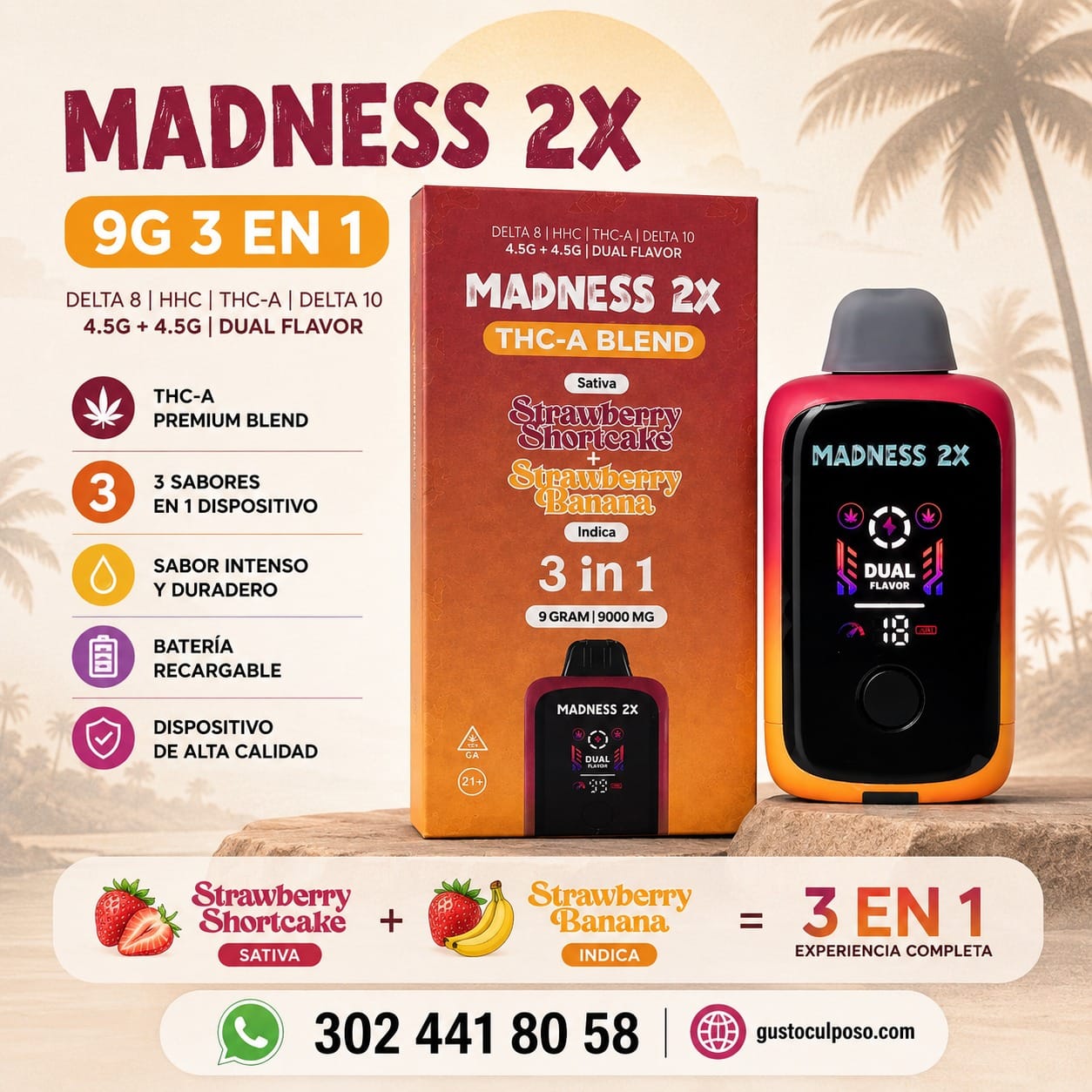 8b44f8f1-f3ce-4eec-9fc6-54319ccb960a Madness 2x 9g 3 en 1 - Vape Desechable - Imagen de 1