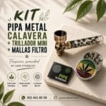 Kit Pipa Metal Calavera + Trillador Mini + Mallas Filtro