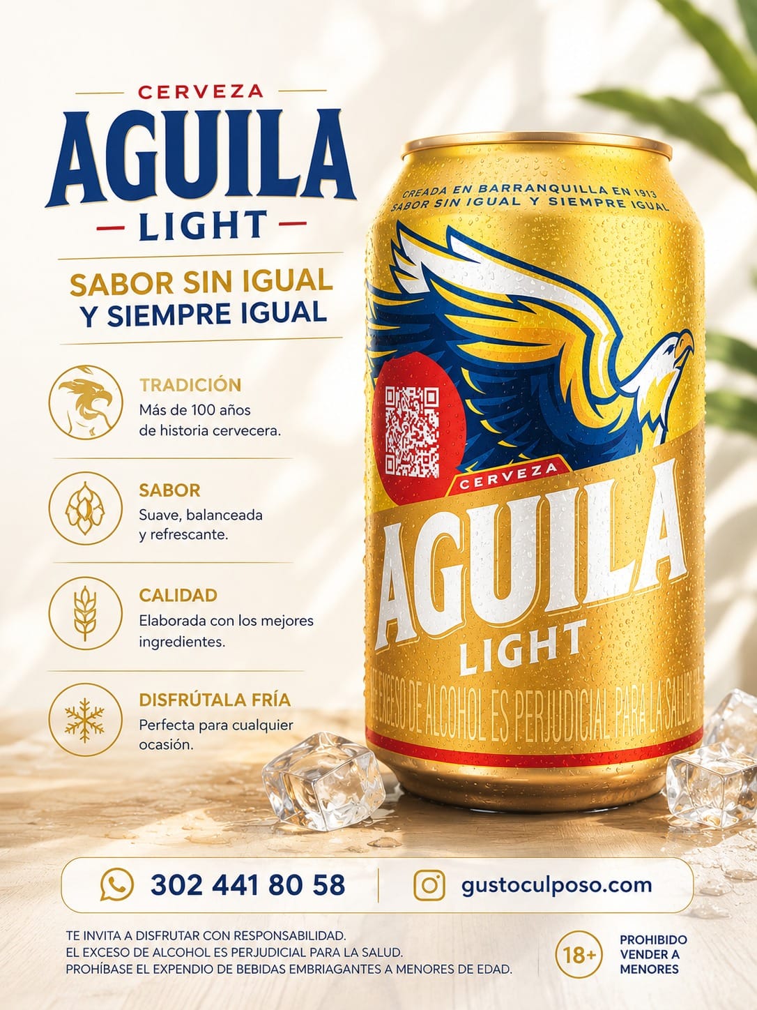 ea567abc-4c00-4326-a488-f21aee1db23c Cerveza Aguila Ligth Lata 330 ml - Imagen de 1