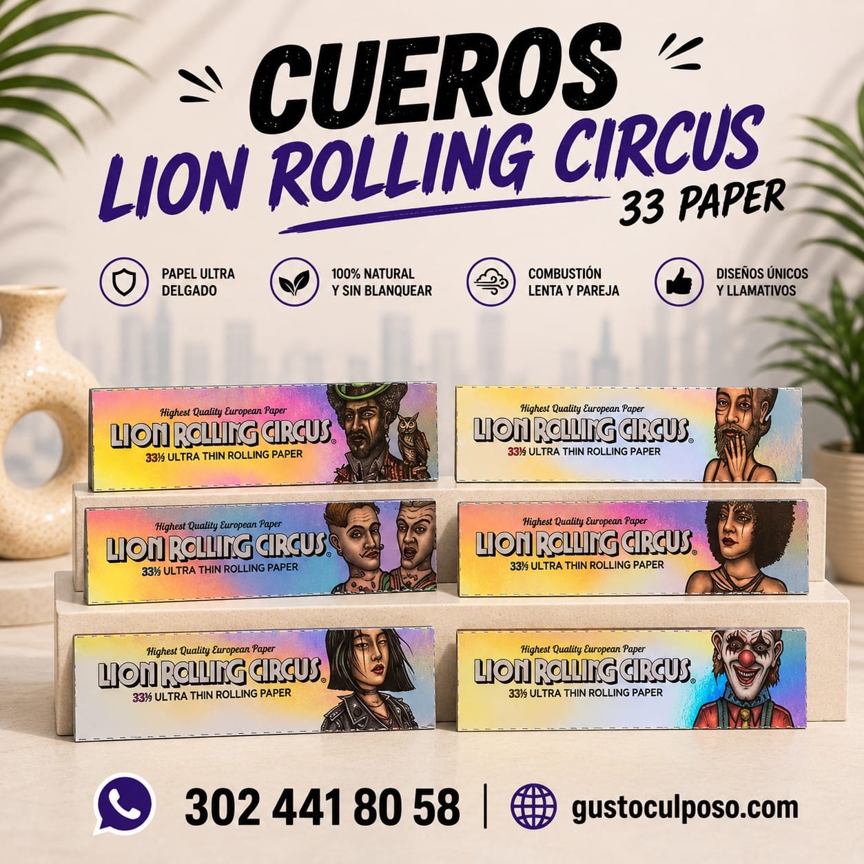 23ff2a16-cf24-4f7f-970c-53c04f0754d0 Cueros Lion Rolling Circus Ultrafino 33 Paper Largo - Imagen de 1