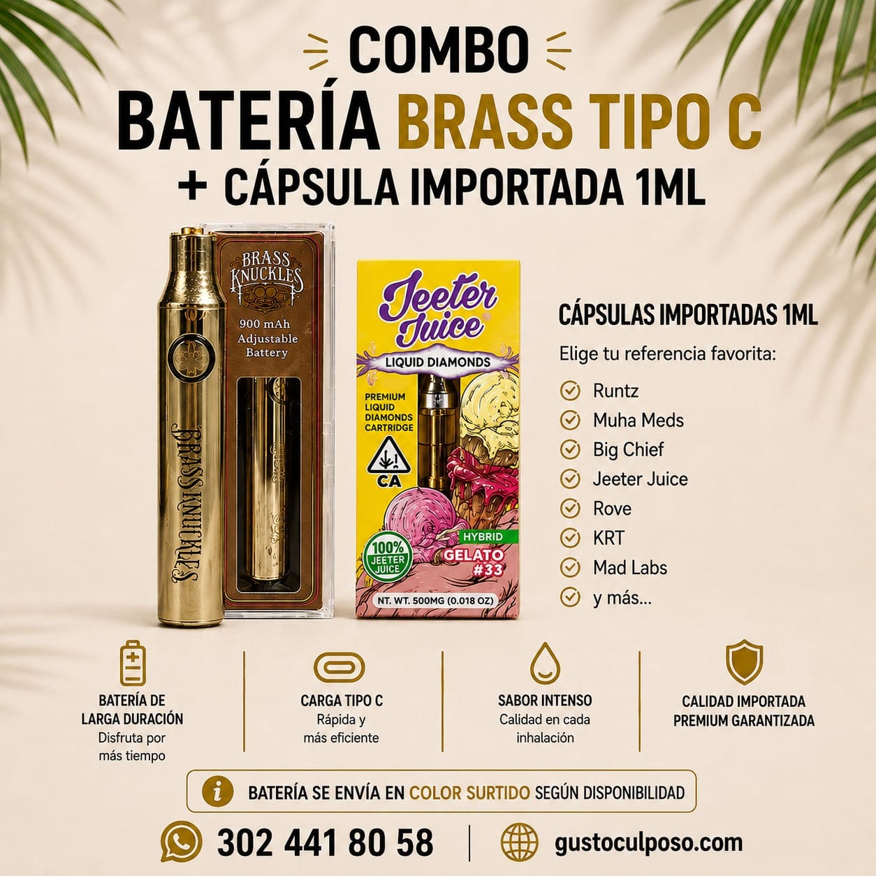 73716390-1050-4670-83aa-9bb199271c0b Combo Bateria Brass Tipo C + Capsula Importada - Image 1