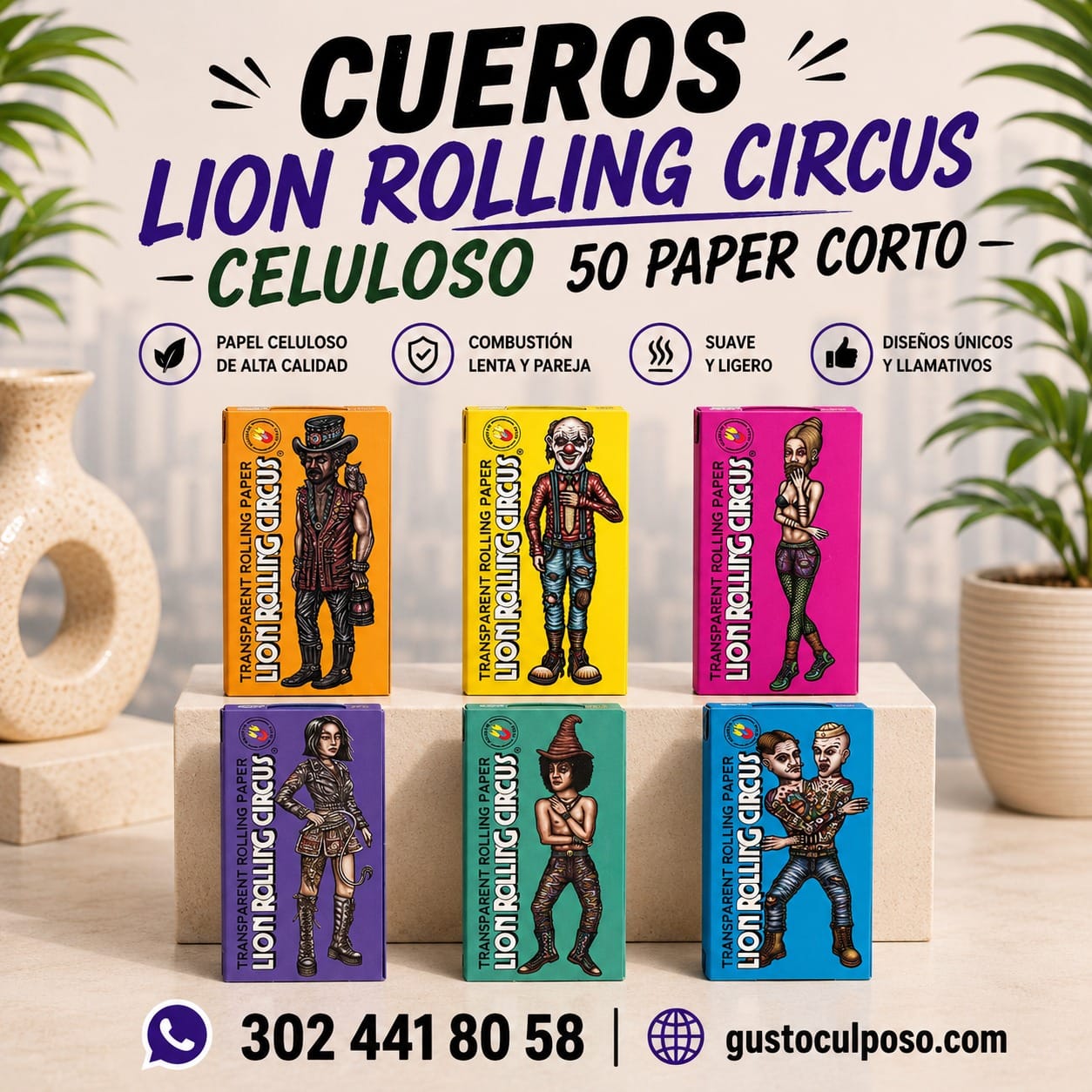 7bb92f0b-0777-4c67-a6df-8192942a27b5 Cueros Lion Rolling Circus Celuloso 50 Paper Corto - Imagen de 1