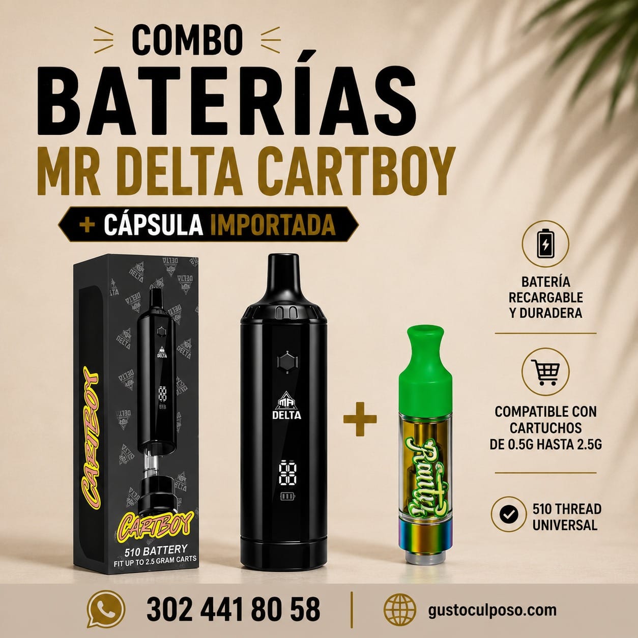 7fcd8bcf-68d5-4d36-ae41-c9eb285dbc30 Combo Baterias Mr Delta Cartboy + Capsula Importada - Imagen de 1