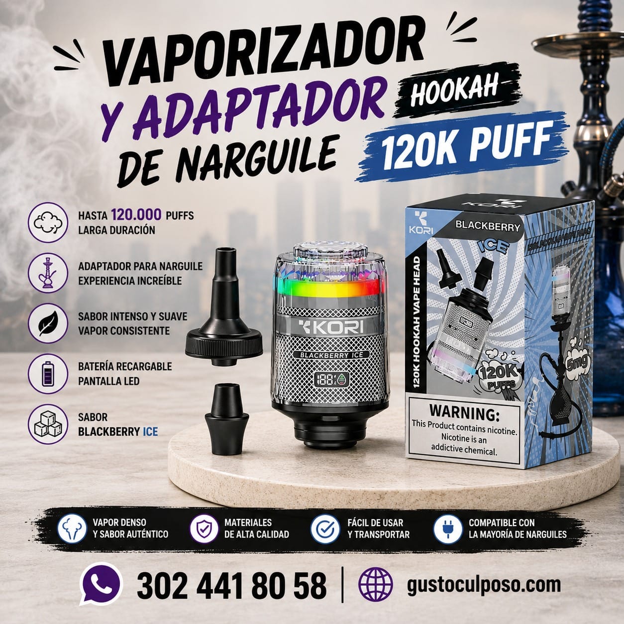 b9bfceea-6444-482f-a475-53c54fbff8ef Vaporizador y Adaptador De Narguile Hookah 120k Puff - Imagen de 1